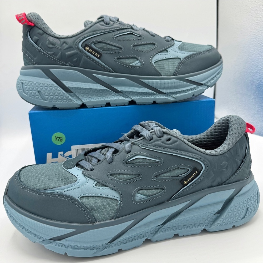 NWT Hoka Clifton Leather Gore-Tex Waterproof Unisex Goblin Stone Blue GBSB